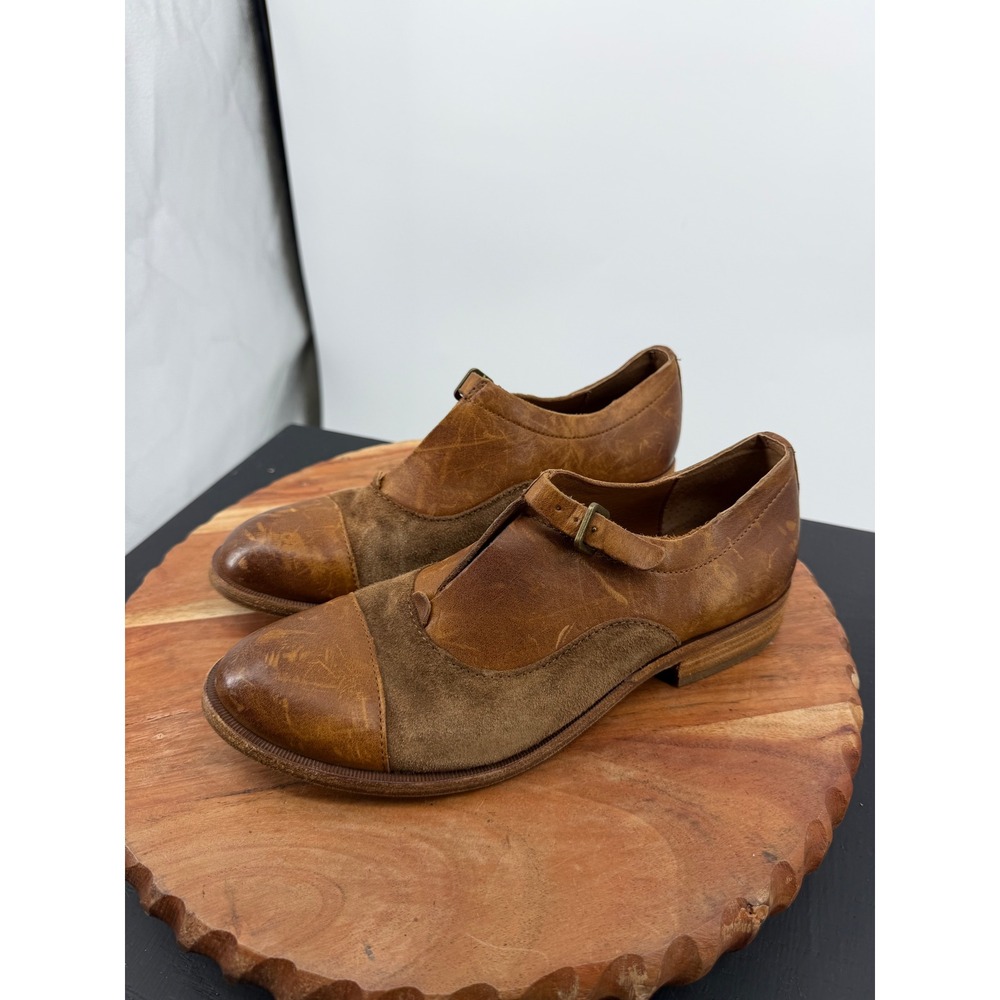 Kork-Ease Niseda Oxford Shoes Womens 7 Brown Leather Suede Buckle Cap Toe Flats - Picture 3 of 9